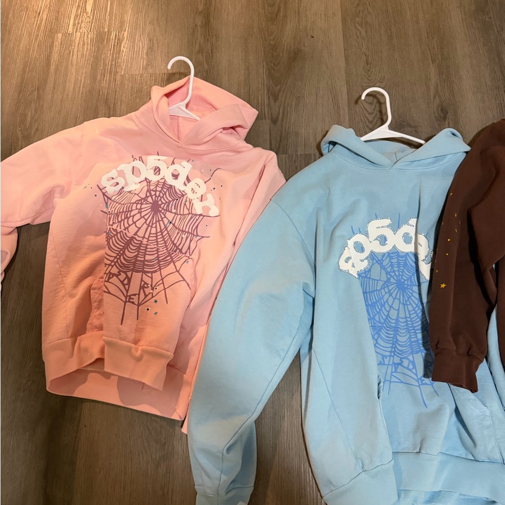 Trendy Spider Web Graphic Hoodie - Pink , Blue, and brown